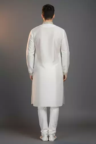 White dupion silk embroidered kurta set
