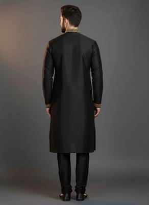 Black dupion silk embroidered kurta set 2