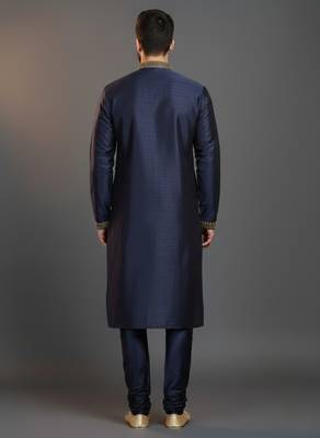 Navy dupion silk embroidered kurta set 2