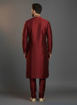 Maroon dupion silk embroidered kurta set 3