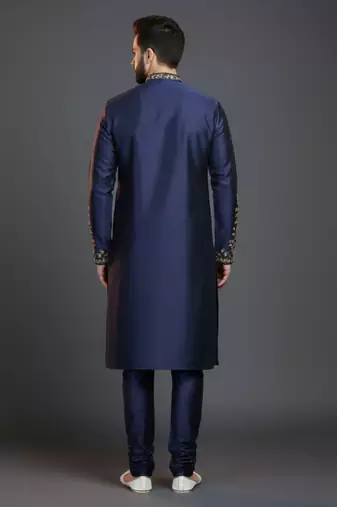 Navy dupion silk embroidered kurta set