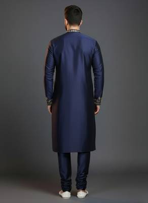 Navy dupion silk embroidered kurta set 2