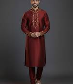 Maroon dupion silk embroidered kurta set