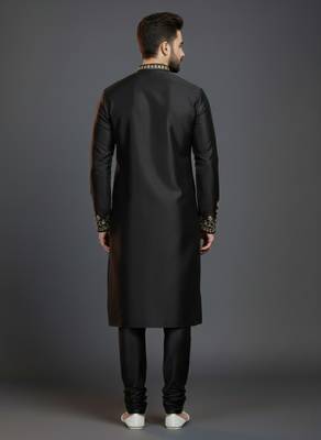Black dupion silk embroidered kurta set 2