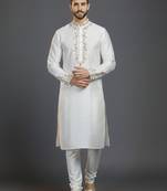 White dupion silk embroidered kurta set