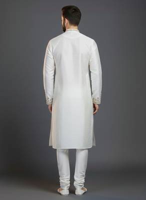 White dupion silk embroidered kurta set 2