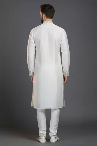 White dupion silk embroidered kurta set