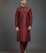 Maroon dupion silk embroidered kurta set