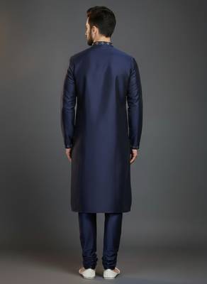 Navy dupion silk embroidered kurta set 2