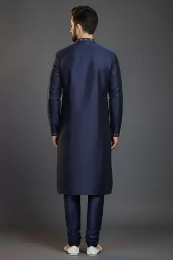 Navy dupion silk embroidered kurta set