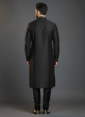 Black dupion silk embroidered kurta set 2
