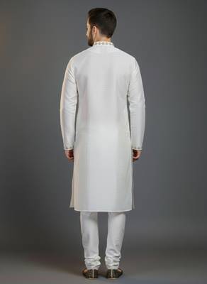 White dupion silk embroidered kurta set 2