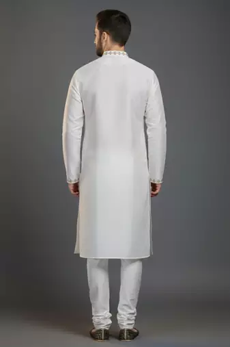 White dupion silk embroidered kurta set