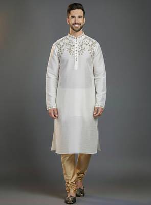 White dupion silk kurta set 1