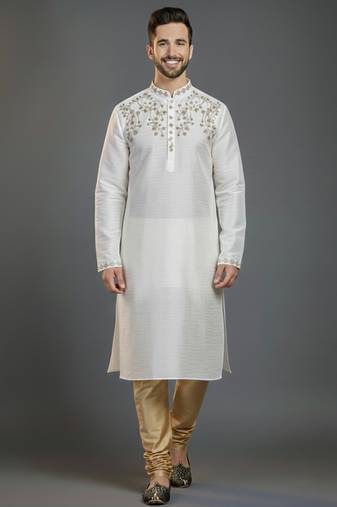 White dupion silk kurta set