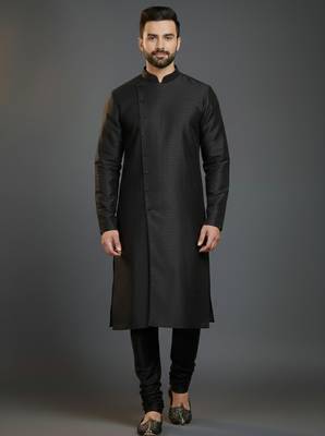 Black dupion silk embroidered kurta set 1