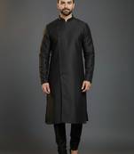 Black dupion silk embroidered kurta set
