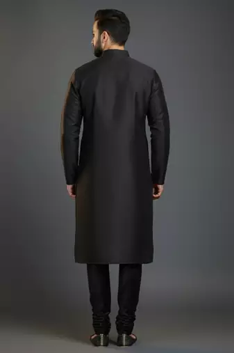 Black dupion silk embroidered kurta set