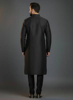 Black dupion silk embroidered kurta set 2