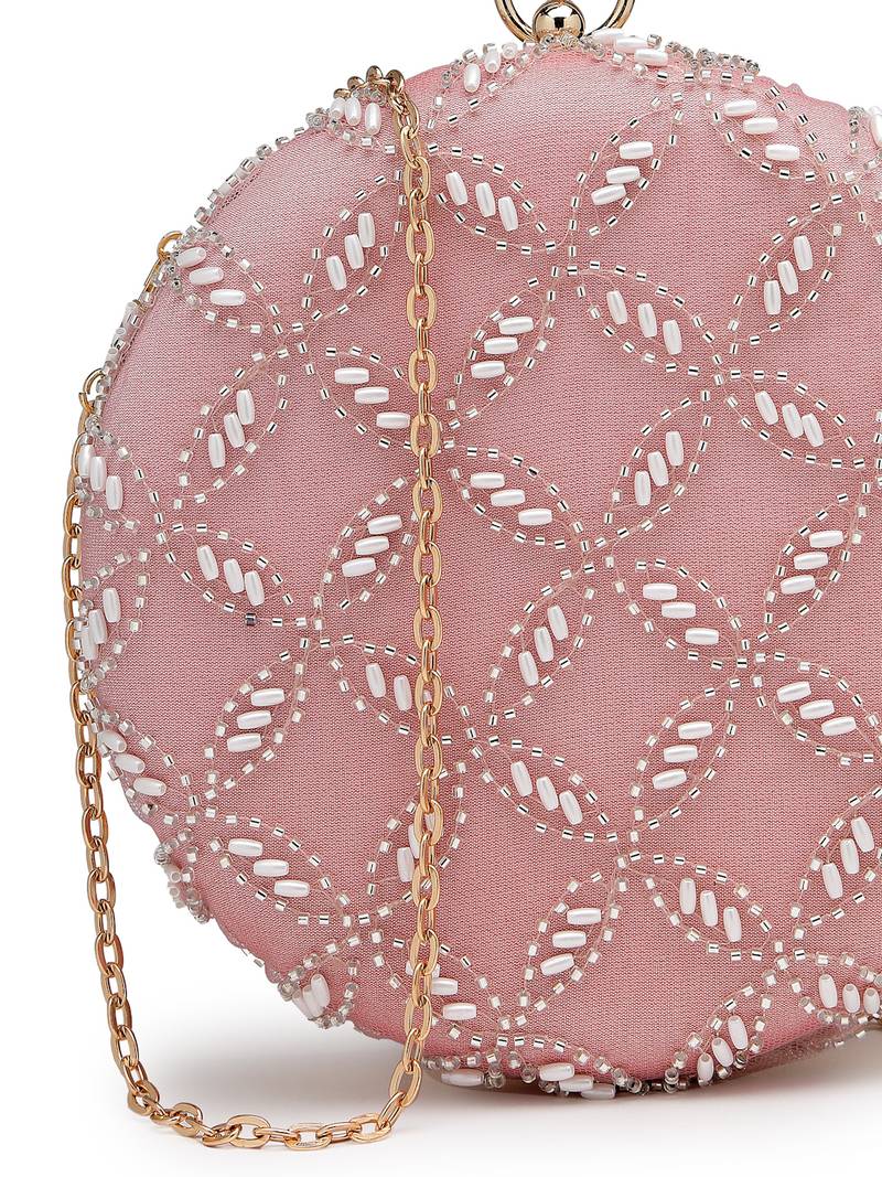 Anekaant glided gleam pink net diamond embellished clutch