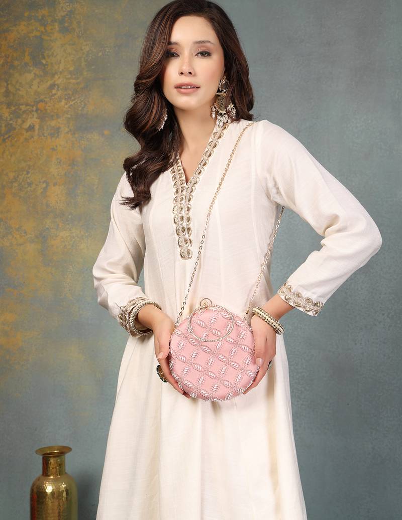 Anekaant glided gleam pink net diamond embellished clutch