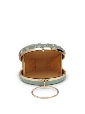 Anekaant glided gleam sage green net diamond embellished clutch 7