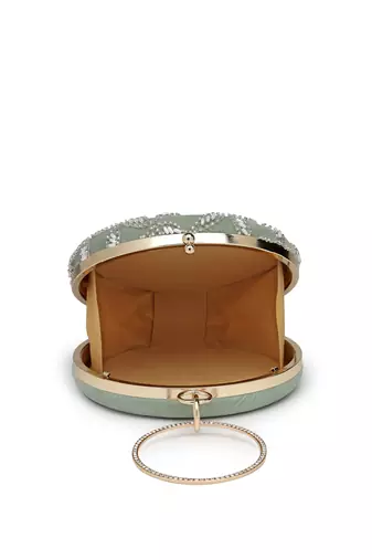 Anekaant glided gleam sage green net diamond embellished clutch