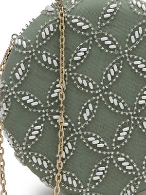 Anekaant glided gleam sage green net diamond embellished clutch 8