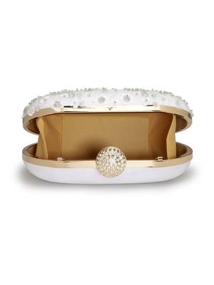 Anekaant glided gleam ivory net floral embellished clutch 7