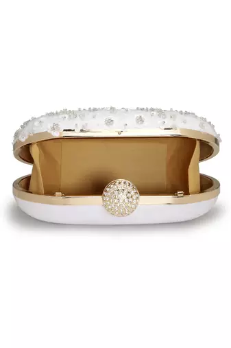 Anekaant glided gleam ivory net floral embellished clutch