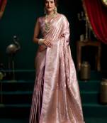 Light onion pink premium satin silk saree with stylish pom-pom pallu