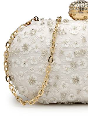 Anekaant glided gleam ivory net floral embellished clutch 8