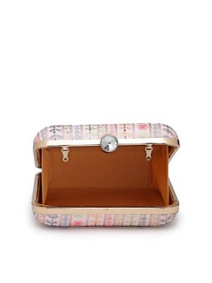  woven reverie pink faux silk floral embroidered clutch 7