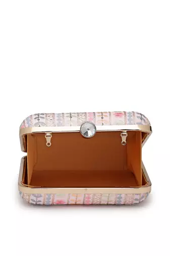 Anekaant woven reverie pink faux silk floral embroidered clutch