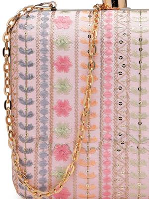  woven reverie pink faux silk floral embroidered clutch 8