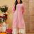 Ada hand embroidered peach cotton lucknowi chikankari straight kurta