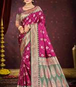 light plum satin silk woven work traditional saree