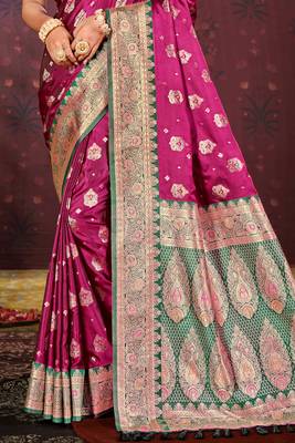 light plum satin silk woven work traditional saree 3
