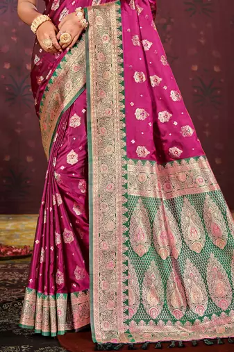 light plum satin silk woven work traditional saree