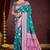 teal green satin silk woven work traditional saree