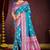 teal blue satin silk woven work traditional saree
