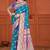 teal blue satin silk woven work traditional saree