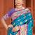 teal blue satin silk woven work traditional saree
