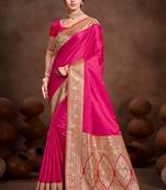 ruby pink silk blend woven work traditional saree