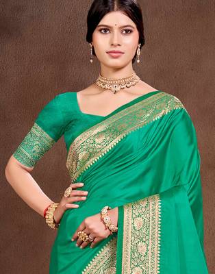 emerald green silk blend woven work traditional saree 2