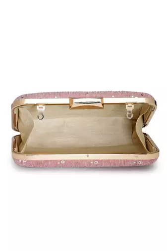 Anekaant woven reverie pink georgette pleated sequined fabric clutch