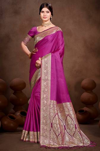magenta purple silk blend woven work traditional saree