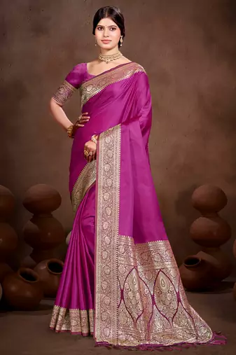 magenta purple silk blend woven work traditional saree