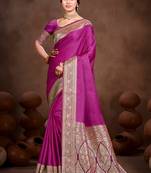 magenta purple silk blend woven work traditional saree