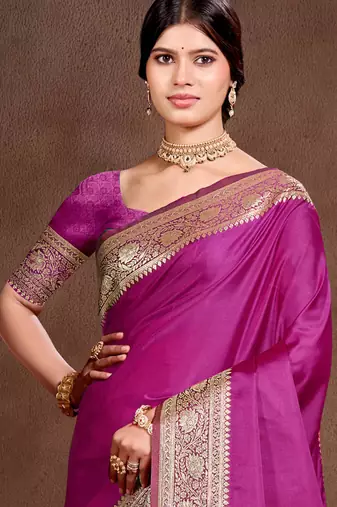 magenta purple silk blend woven work traditional saree